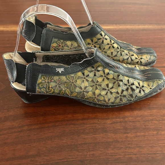 Pikolinos Romano Black Green Floral Slingback Shoes EU 40, U.S. 9-9.5 - Picture 1 of 11